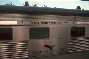 6.3.1998 Keswick - BRJ915 - detail of Indian Pacific logo on side of car