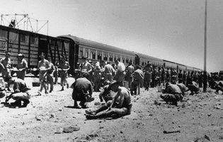 A troop train on Port Augusta Wharf