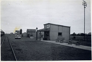 1954 - View of building in station yard Marree