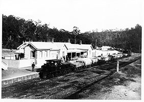 1883 - loco SAR K58 in platform with freight train - Mount Lofty
